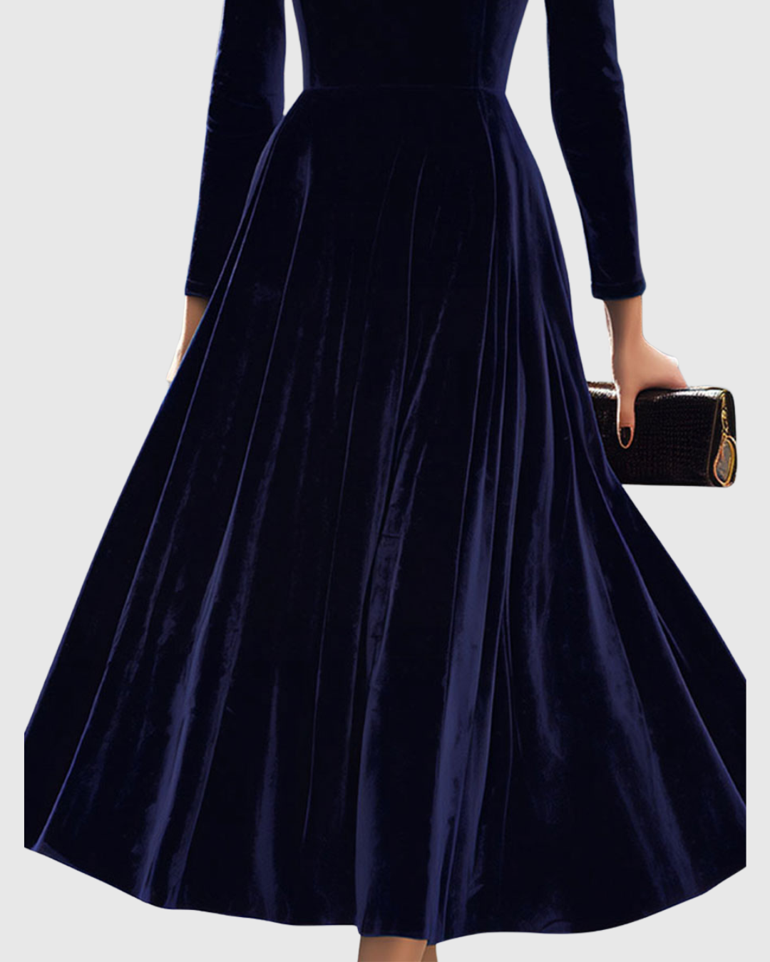 Calantha | Velvet Navy Long-Sleeve Midi Dress