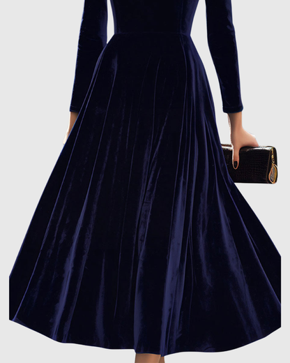 Calantha | Velvet Navy Long-Sleeve Midi Dress