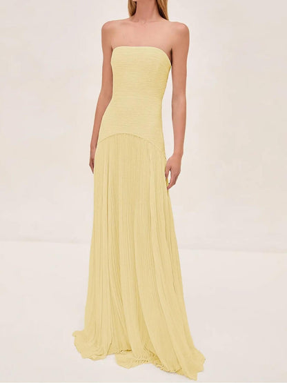 Calista | Women's Strapless Pleated Maxi Mint Wedding Guest Dress