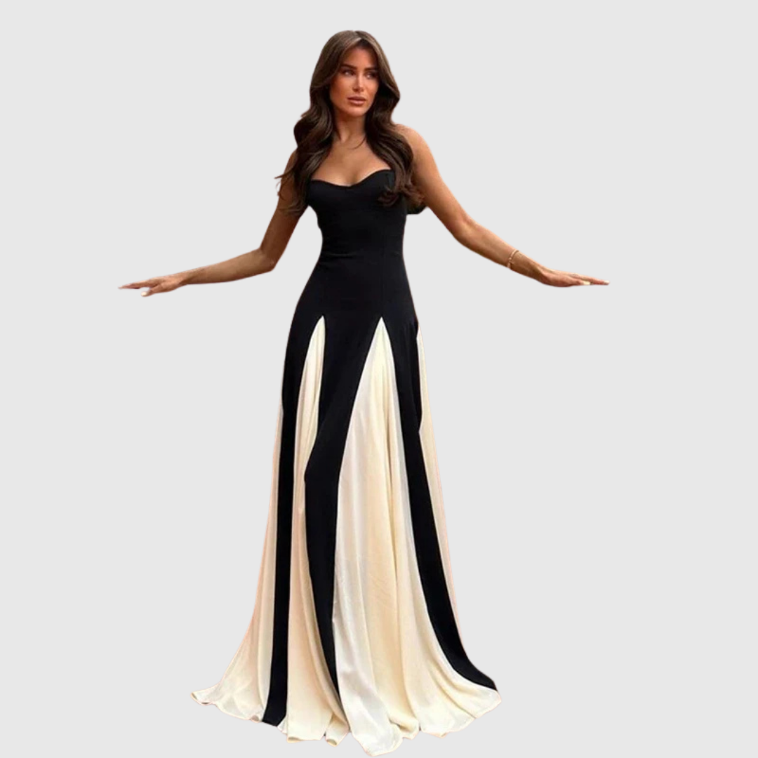 Calantha | Elegant Maxi Dress in Black and Cream