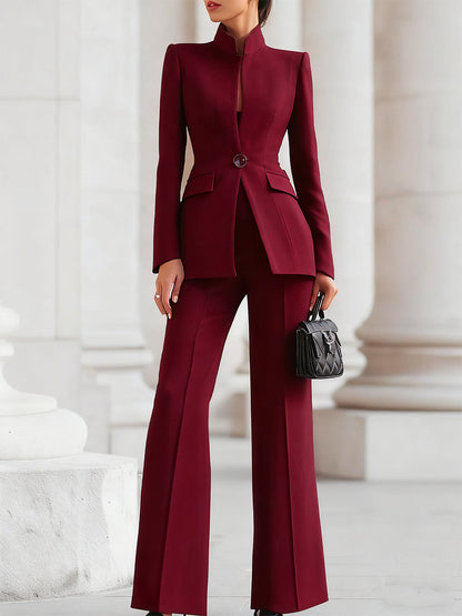 Calantha | Navy Elegant Blazer & Trouser Suit Set