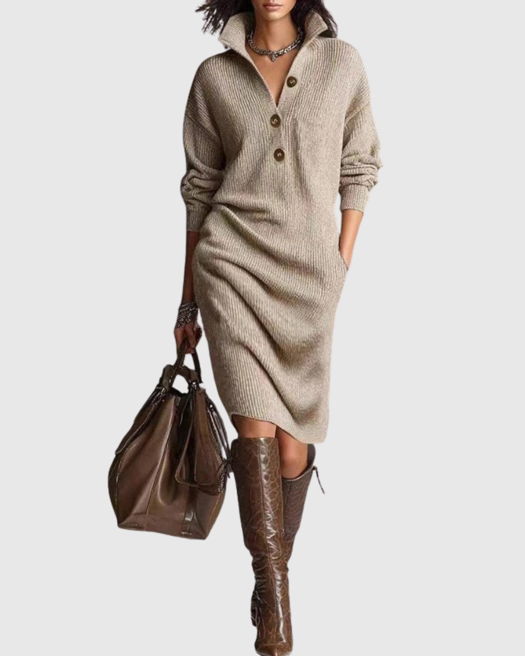 Calantha | Black Pure Wool Winter Knit Midi Dress