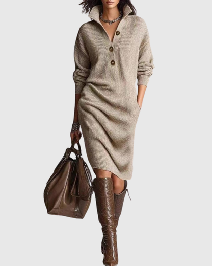 Calantha | Black Pure Wool Winter Knit Midi Dress