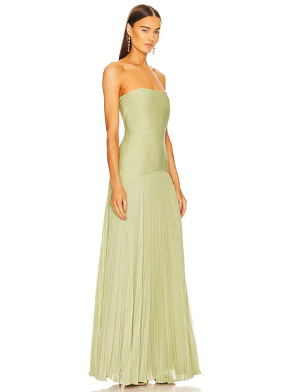 Calista | Women's Strapless Pleated Maxi Mint Wedding Guest Dress