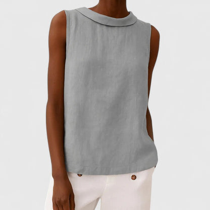Calista | Elegant Top With Roll Collar - Light Blue Sleeveless