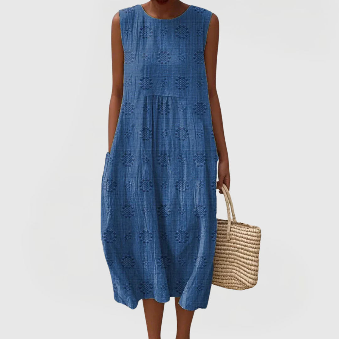 Elegant Green Linen Dress With Pockets