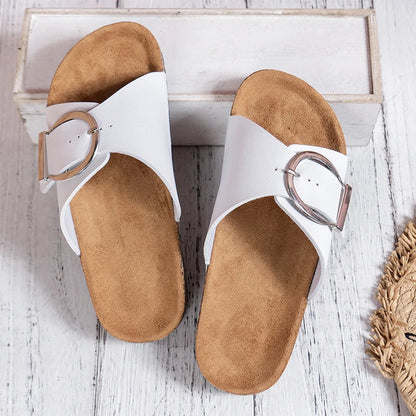 Calista | Black Buckle Mule Slide