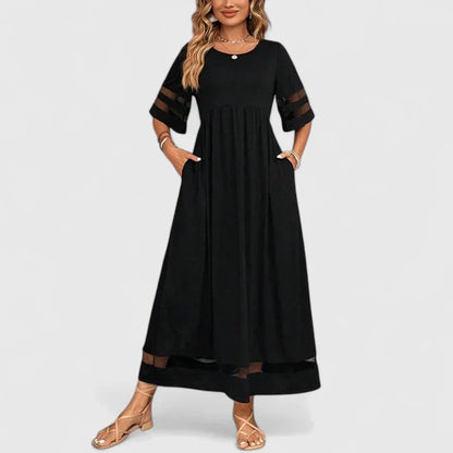 Calista | Elegant Burgundy Midi Dress with Sheer Details