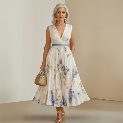 Calista | Women’s Flowy Sleeveless Summer Maxi Dress in Floral White