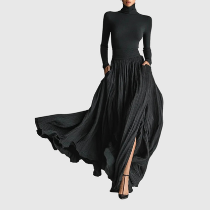 Calantha | Elegant Black High Waist Maxi Skirt Plus Shirt