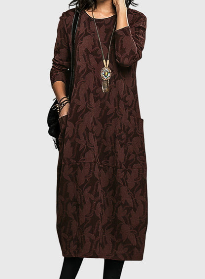 Astrid | Dark Green Floral Casual Round-Neck Dress