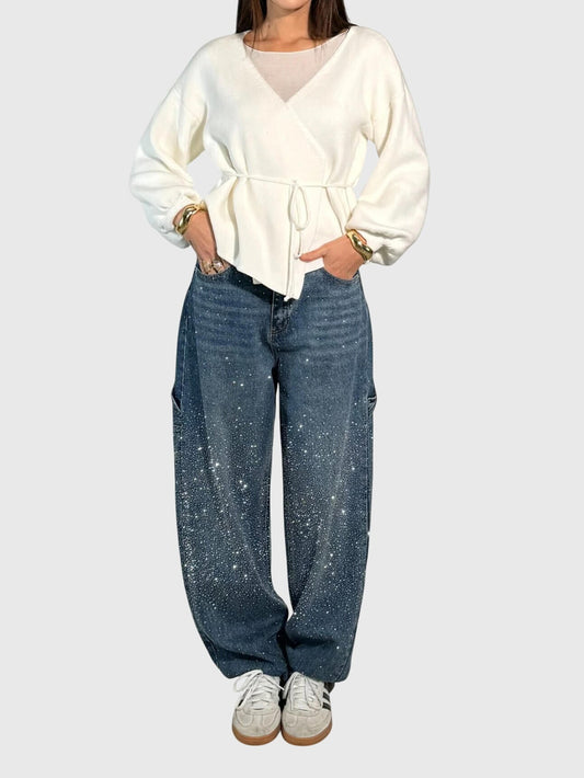 Astrid | Women’s Dark Blue Sparkle Diamond Denim Pants
