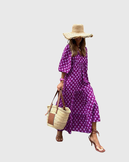 Astrid | Boho Maxi Dress in Green Floral
