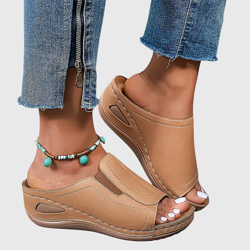 Calista | Black Leather Orthopedic Sandals