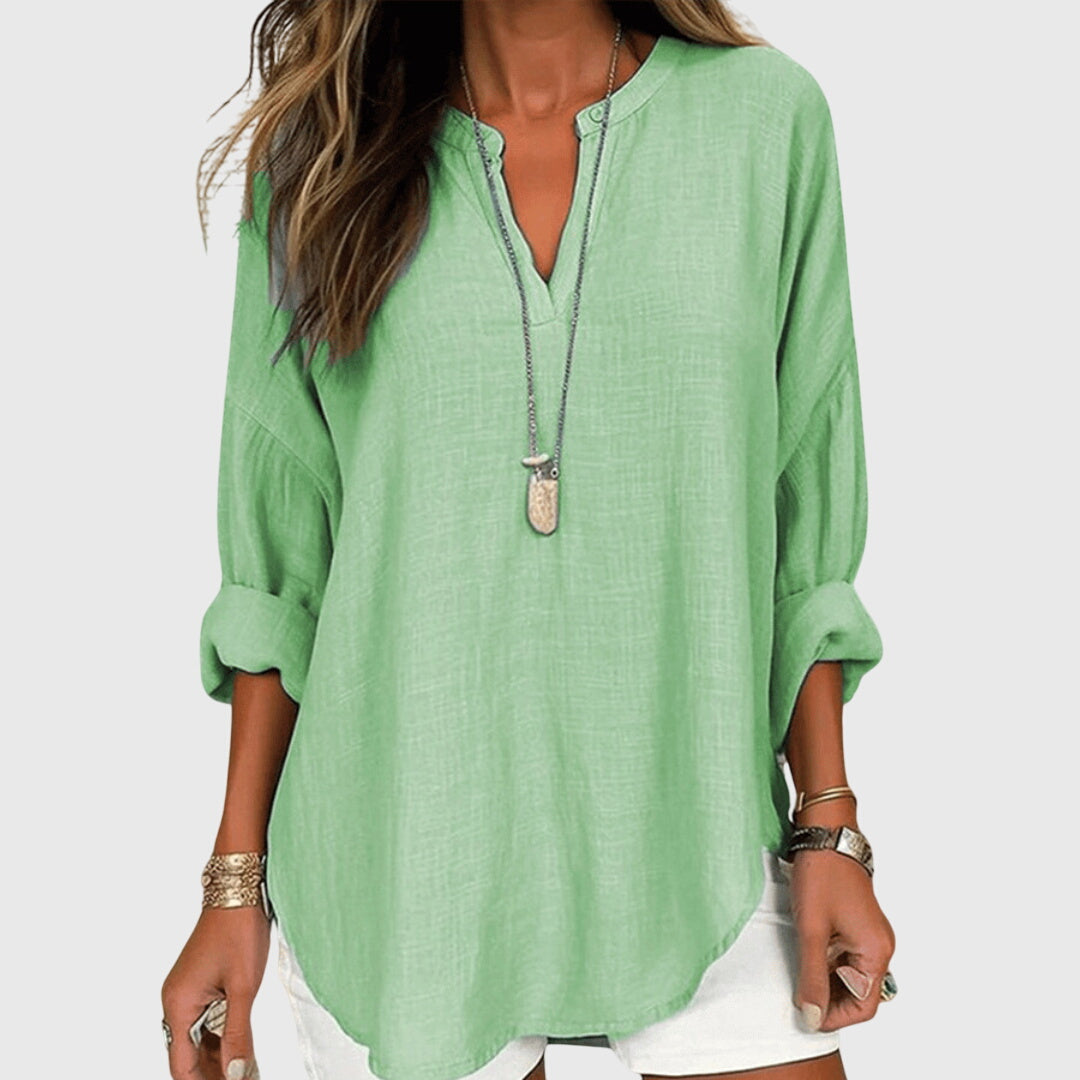 Calista | Soft Sky Blue Flowy Elegant Beach Shirt
