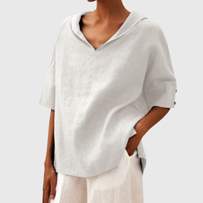 Astrid | Black Casual Loose-Fit Linen Blouse