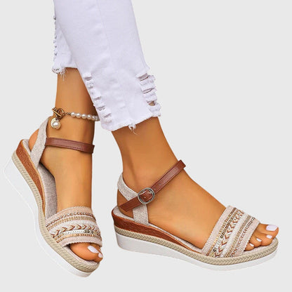 Calista | Beige Embroidered Orthopedic Summer Sandals