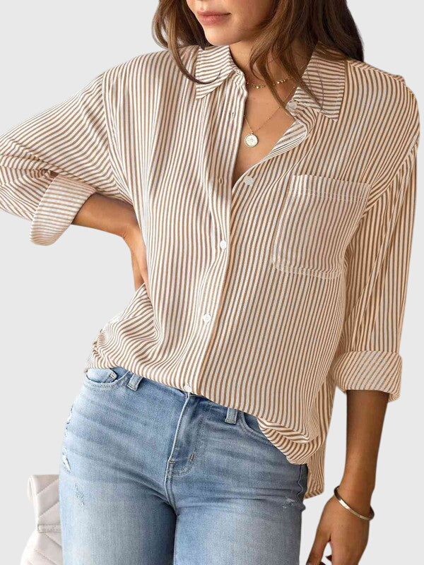 Calista | Striped Collared Neck Shirt