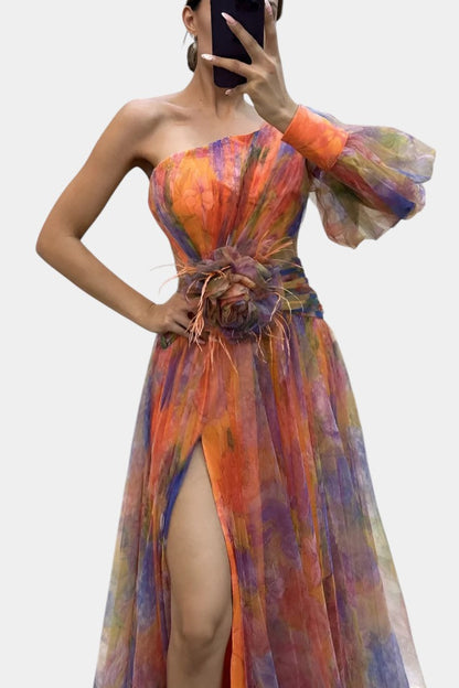 Calantha | Elegant Maxi Dress in Tie-Dye Silk