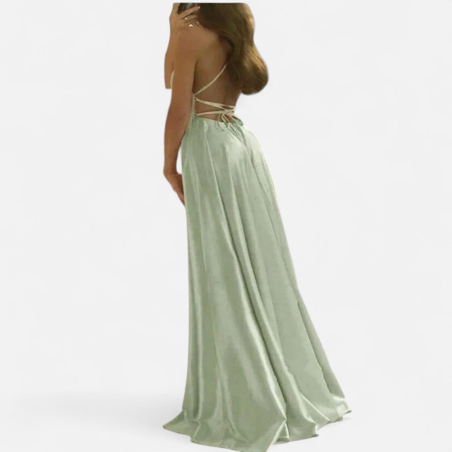 Astrid | Elegant Mint Green Women’s Modern Fit Satin Slit Maxi Dress