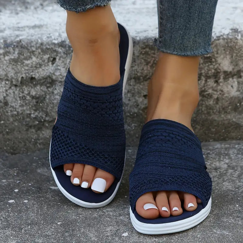 Evelyne | Women's Orthopedic Navy Blue Slip On Slide Sandals