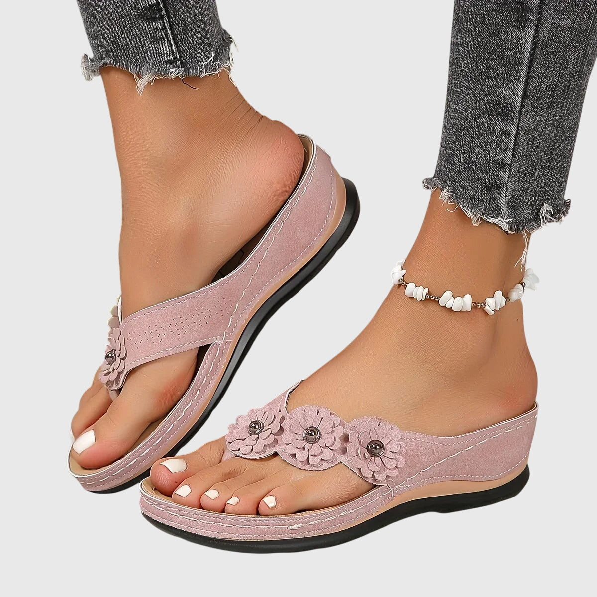 Calista | Navy Blue Orthopedic Flip Flops with Floral Details
