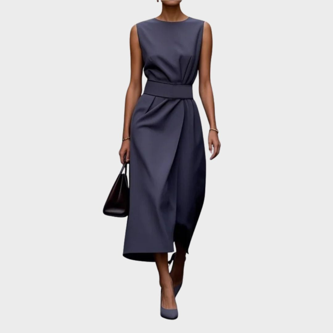 Aurelia | Elegant Round Neck Dress in Burnt Orange