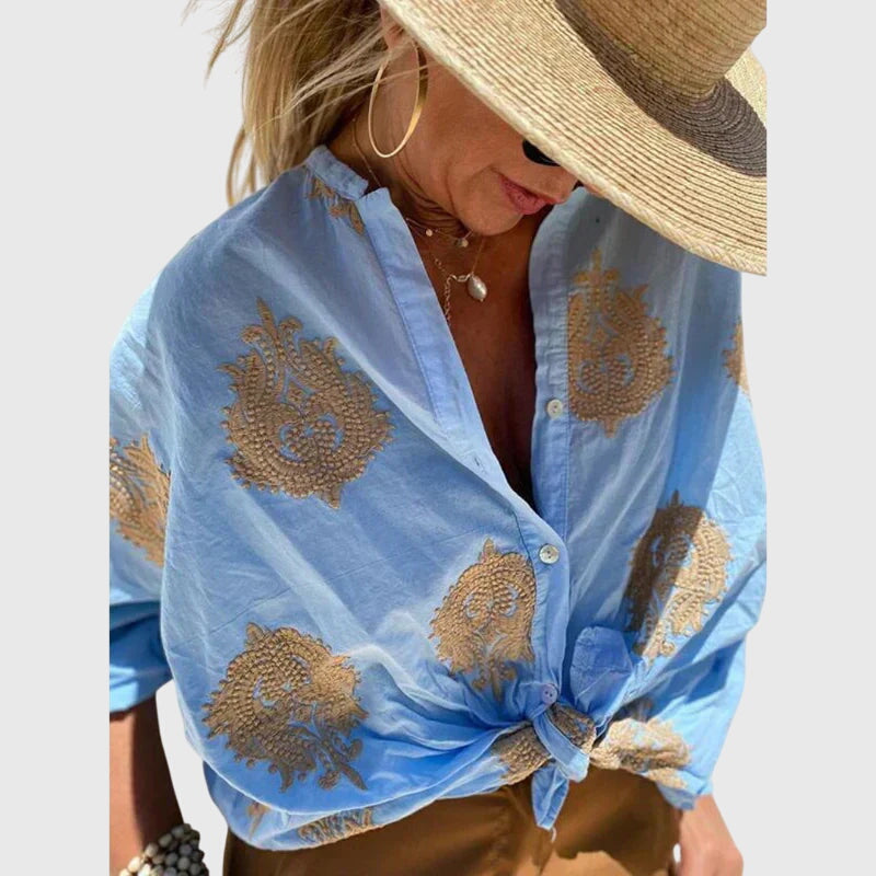 Adriana | Beige Embroidered Light And Chic Blouse