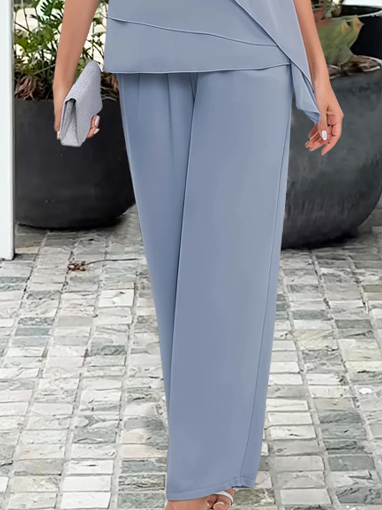 Astrid | Women's Two Piece Elegant Dusty Blue Pants Set