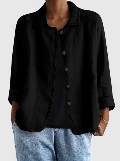 Alethea | Navy Elegant Top with Rolled Sleeves