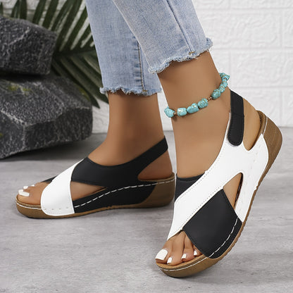 Astrid | Elegant White & Navy Orthopedic Sandal