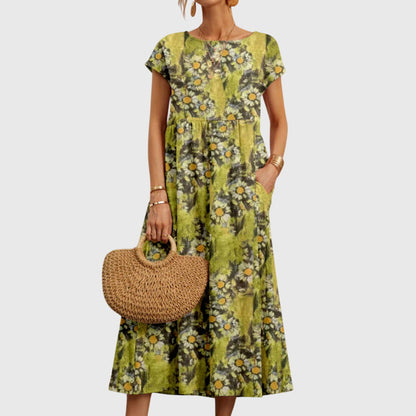 Calista | Elegant Red Floral Dress