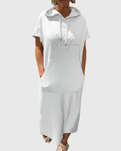 Alethea | Silk Casual Hoodie Dress in Burnt Orange
