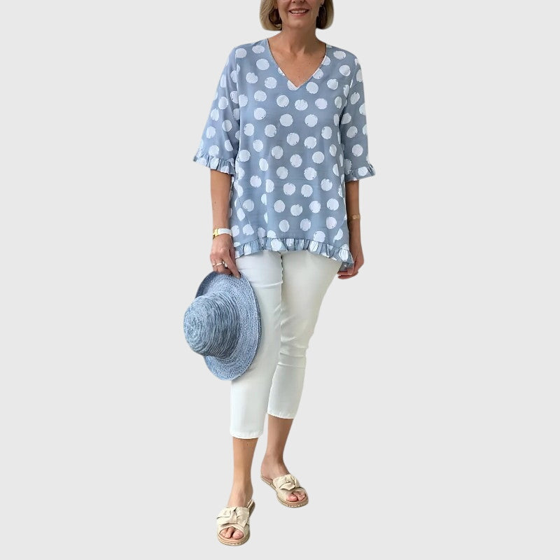 Astrid | Blouse - Light Blue Polka Dot