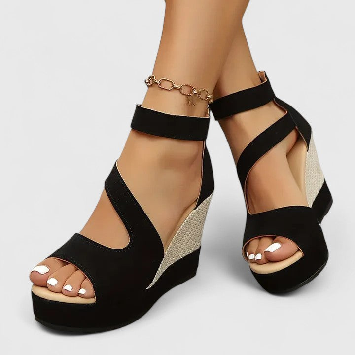 Calanthe | Black Strappy Orthopedic Wedge Sandals