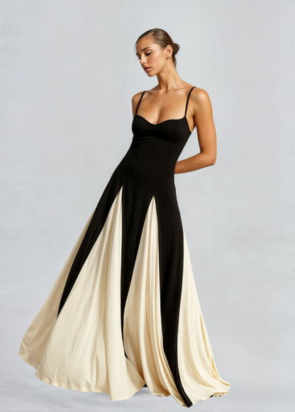 Calantha | Elegant Maxi Dress in Black and Cream