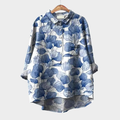 Calista | Blue Floral Linen Blouse