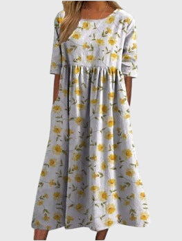 Calantha | Elegant Blue Floral Flattering Dress