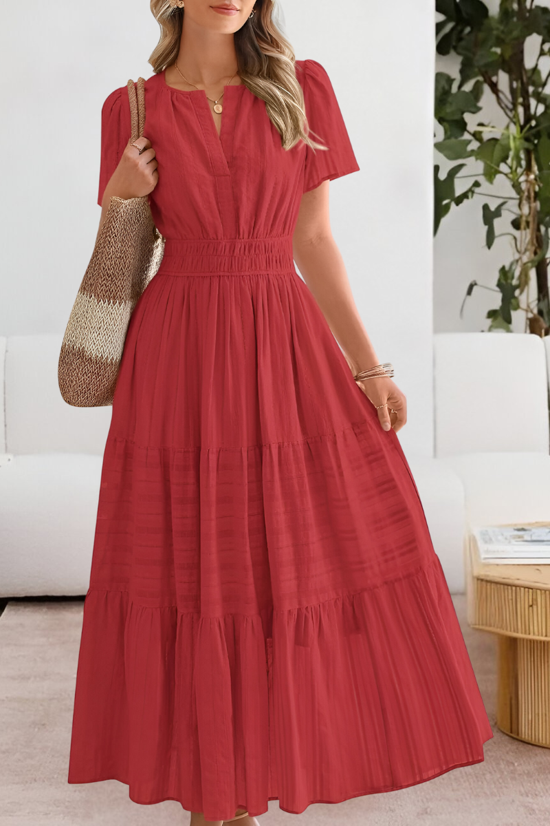 Women's Boho Short Sleeve Smocked Midi Dress in Sunny Yellow