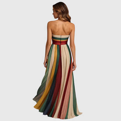 Calantha | Multicolored Strapless Chic Long Dress With Elegant Details