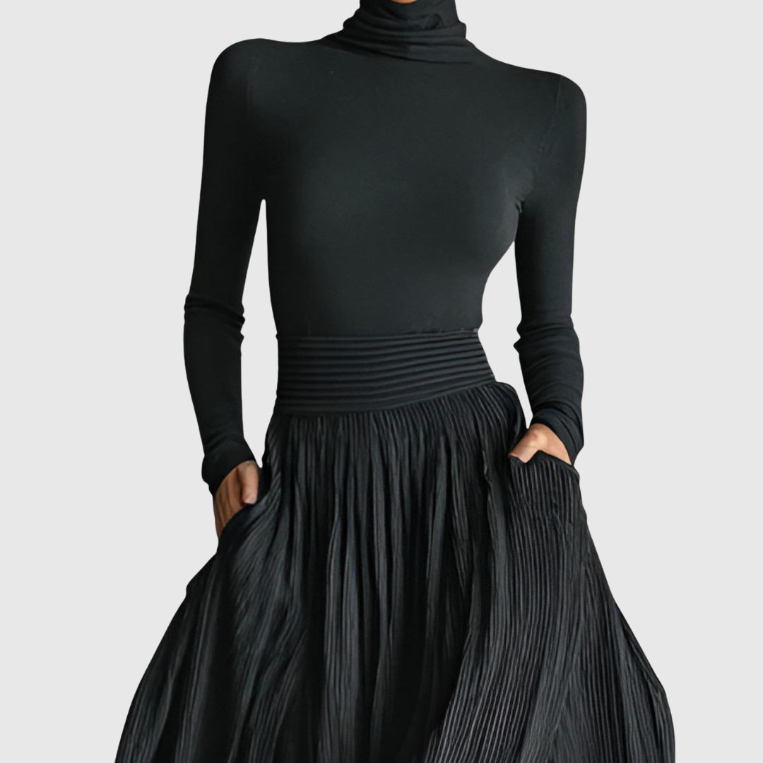 Calantha | Elegant Black High Waist Maxi Skirt Plus Shirt