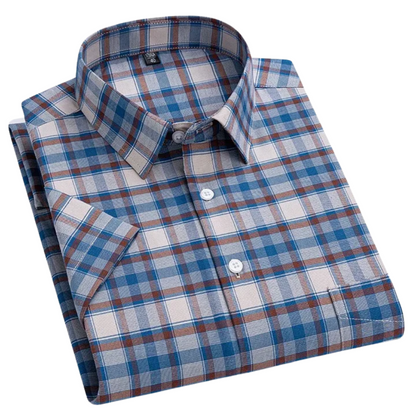 Bram | Navy Striped Short-Sleeve Cotton Shirt