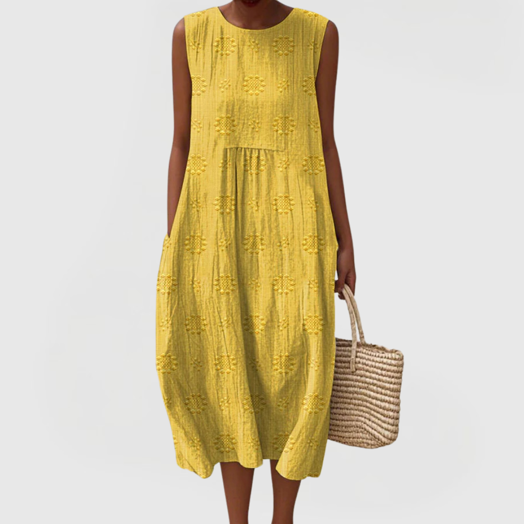 Elegant Green Linen Dress With Pockets