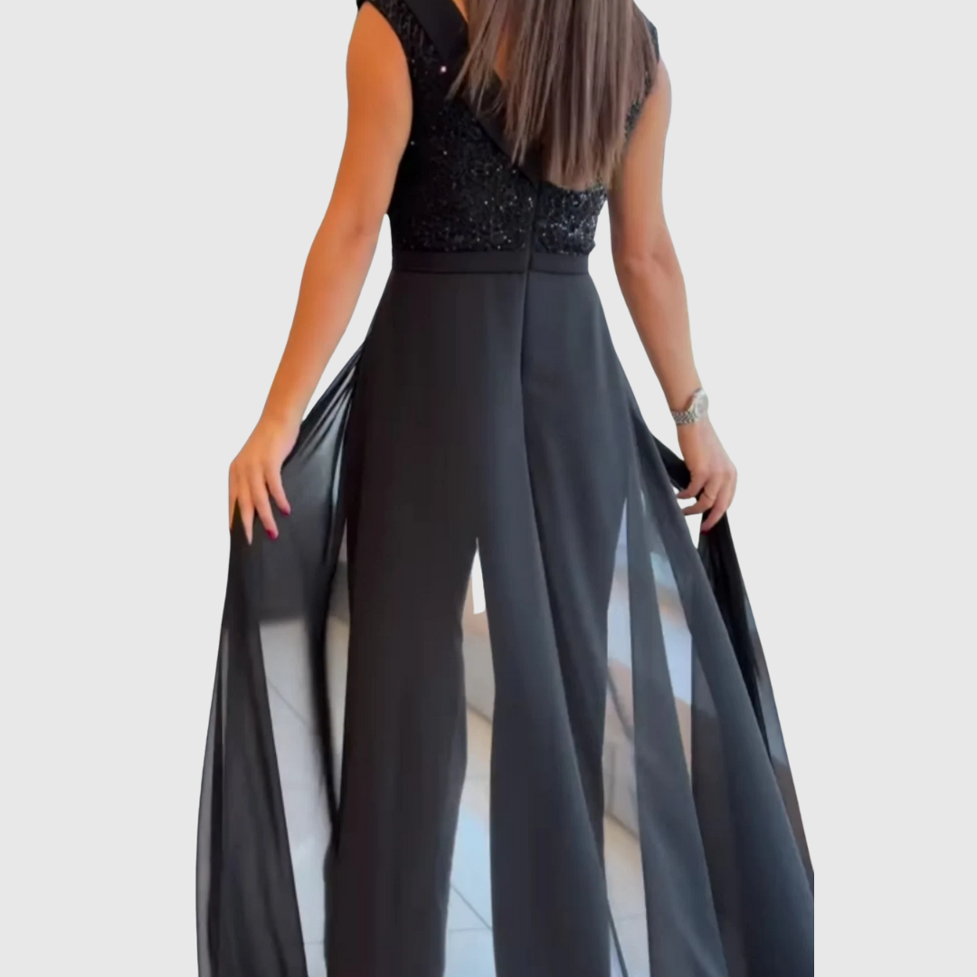 Calista | Elegant Black Sleeveless Jumpsuit Dress