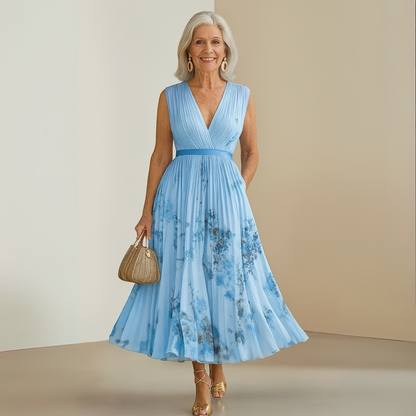 Calista | Women’s Flowy Sleeveless Summer Maxi Dress in Floral White