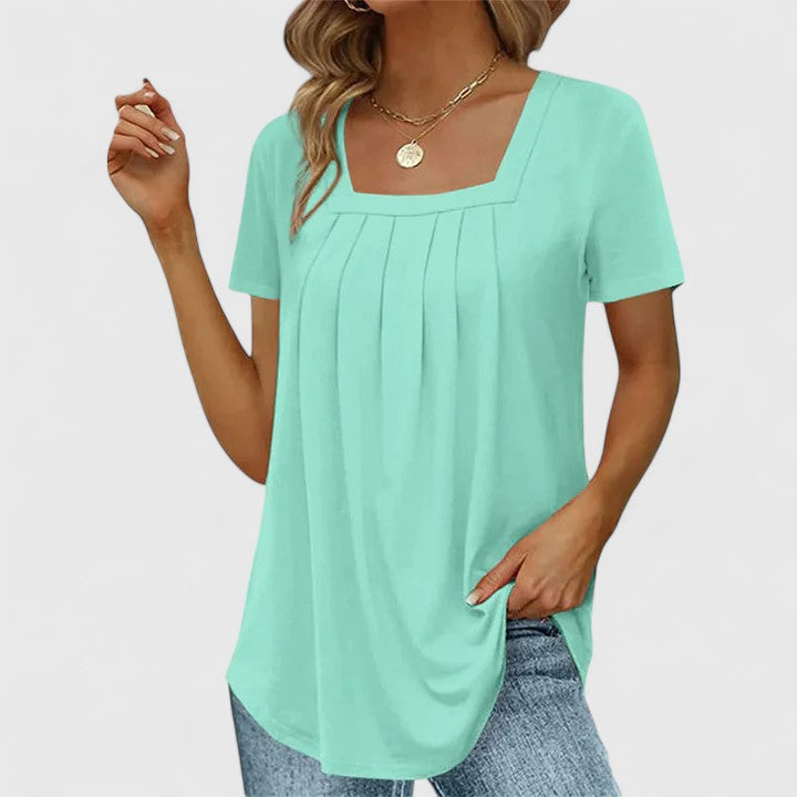 Calantha | Elegant Summer Blouse - Soft Gray Pleated Detail