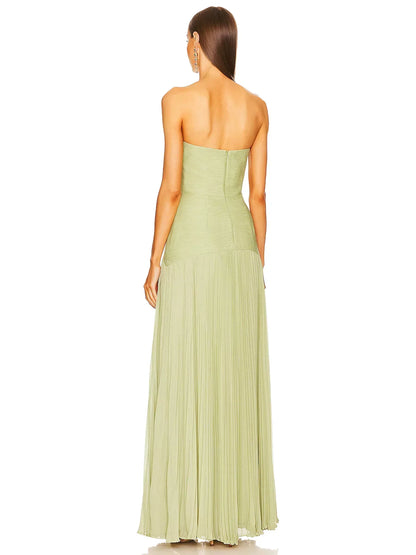 Calista | Women's Strapless Pleated Maxi Mint Wedding Guest Dress