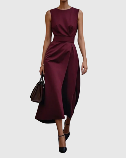 Aurelia | Elegant Round Neck Dress in Burnt Orange
