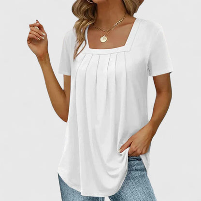Calantha | Elegant Summer Blouse - Soft Gray Pleated Detail