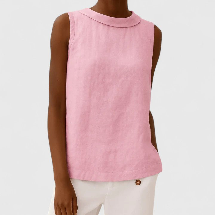 Calista | Elegant Top With Roll Collar - Light Blue Sleeveless
